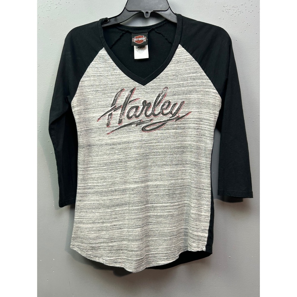 Harley-Davidson T-Shirt Womens M Black Grey Raglan St. Augustine FL 3/4 Sleeve